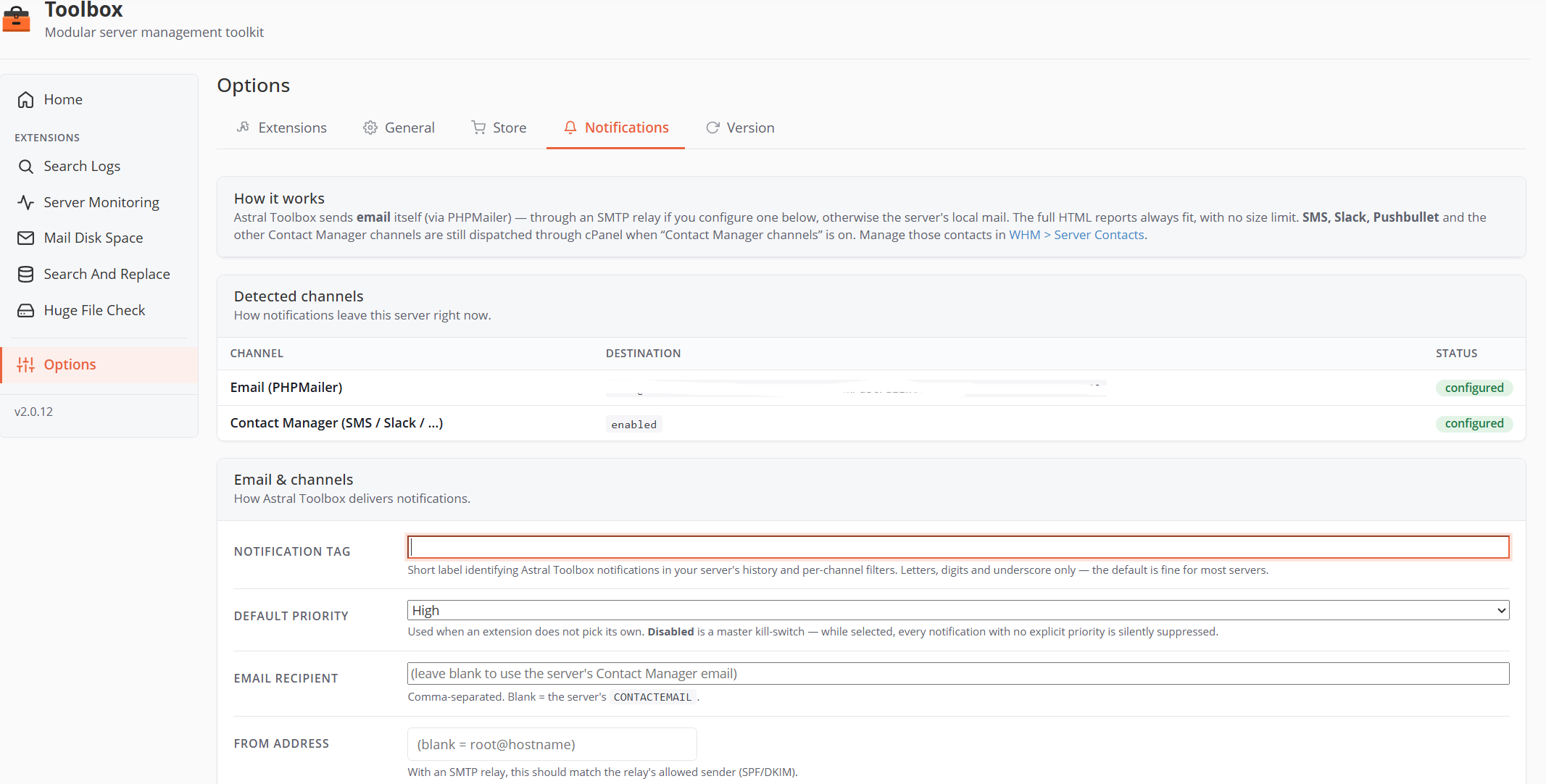 Options — Notifications