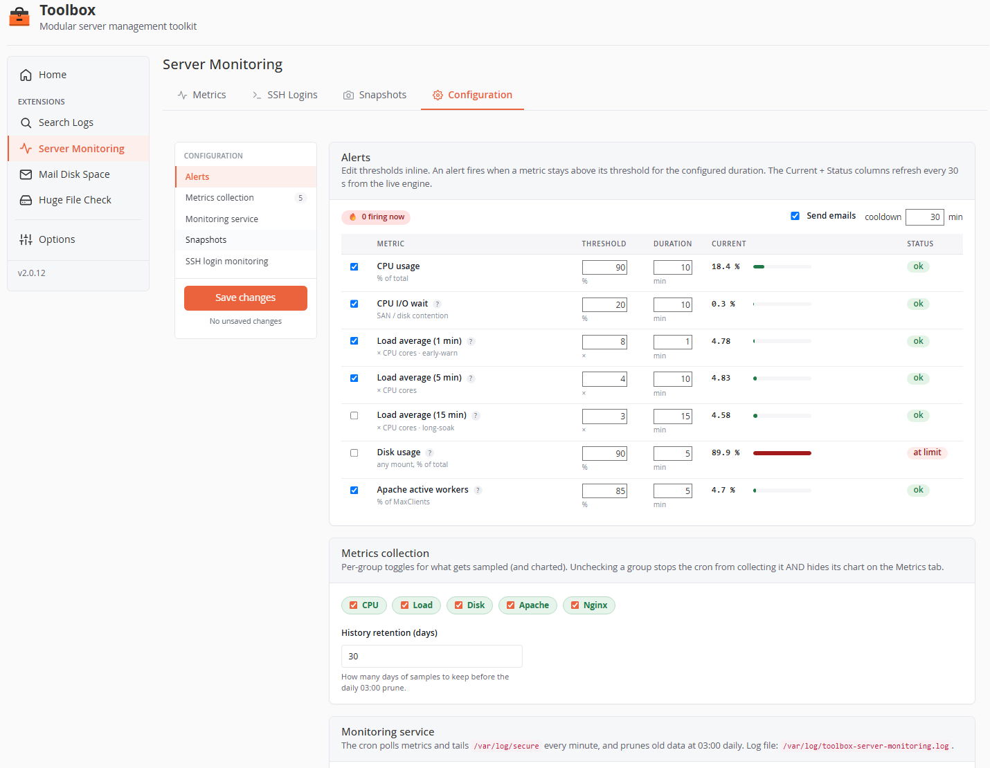 Server Monitoring — Configuration