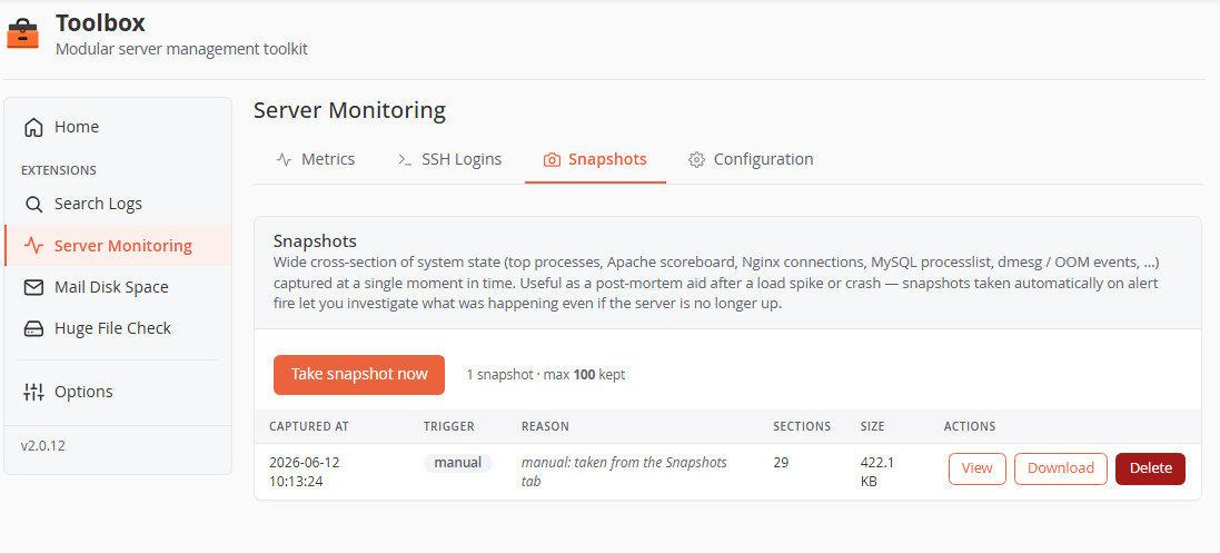 Server Monitoring — Snapshots