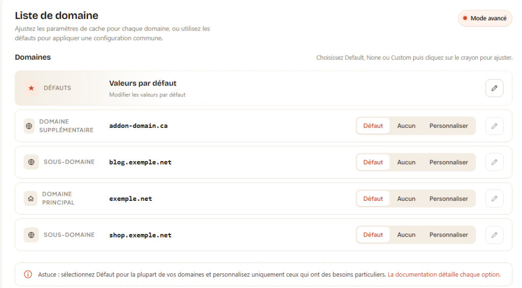 WSA - cPanel- Menu avancé