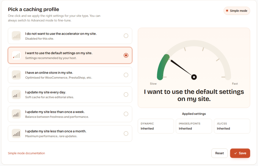 WSA - cPanel simple mode
